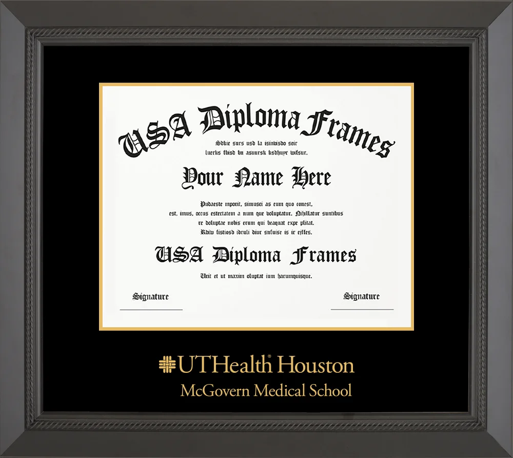 Single - Horizontal Document - Black Rope Moulding - Black Mat - Metallic Gold Accent Mat - Gold Embossing Diploma Frame