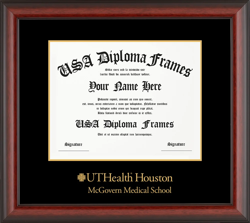 Single - Horizontal Document - Cherry Mahogany Matte Moulding - Black Mat - Metallic Gold Accent Mat - Gold Embossing Diploma Frame