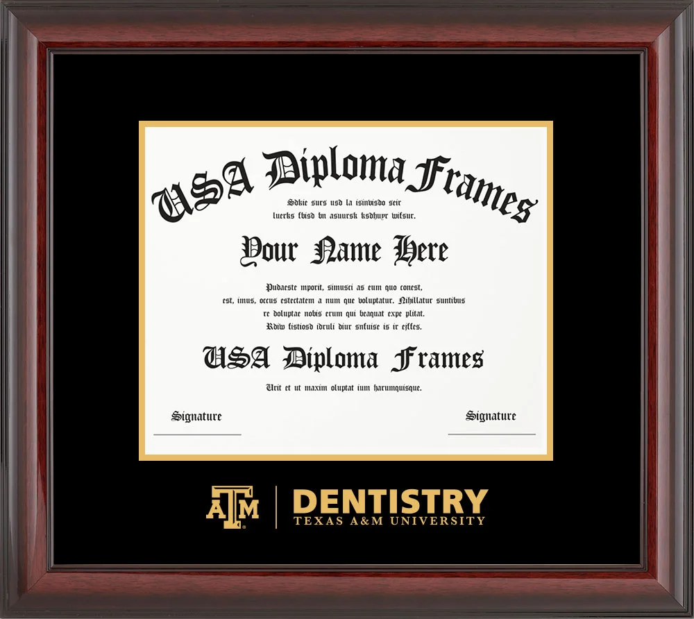 Single - Horizontal Document - Cherry Mahogany Glossy Moulding - Black Mat - Metallic Gold Accent Mat - Gold Embossing Diploma Frame