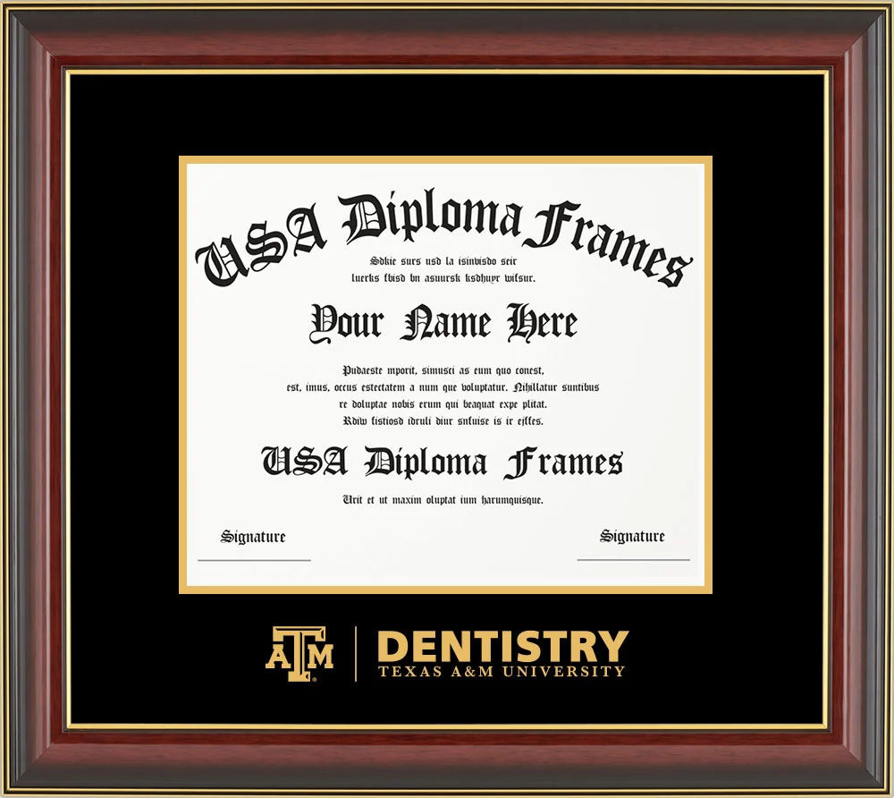 Single - Horizontal Document - Cherry Mahogany Gold Trim Glossy Moulding - Black Mat - Metallic Gold Accent Mat - Gold Embossing Diploma Frame