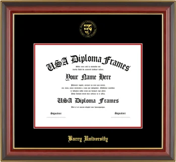 Barry Diploma Frame – Cherry Gold Trim – Black/Red Mat