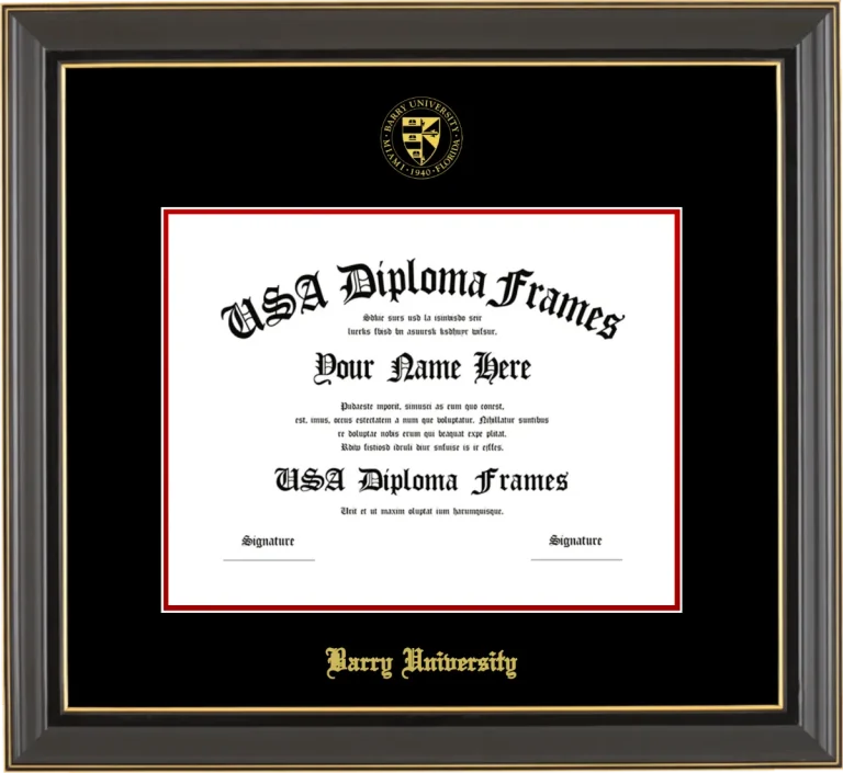 Barry Diploma Frame – Black Gold Trim – Black/Red Mat