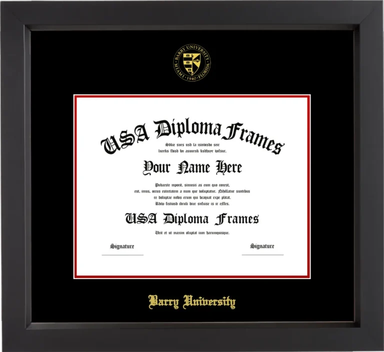 Barry University Diploma Frame – Black Matte – Black/Red Mat