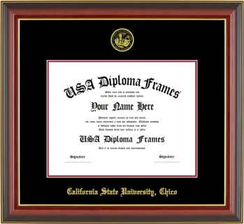 CSUC Diploma Frame – Cherry Gold Trim – Black/Crimson Mat