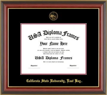 CSUEB Diploma Frame – Cherry Gold Trim – Black/Crimson Mat