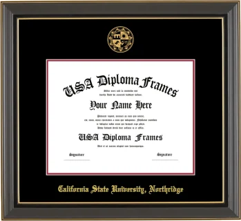 CSUN Diploma Frame – Black Gold Trim – Black/Crimson Mat