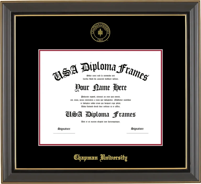 Chapman Diploma Frame – Black Gold Trim – Black/Crimson Mat