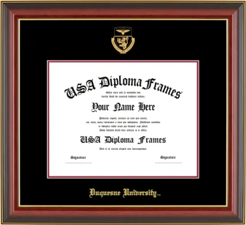 DuqU Diploma Frame – Cherry Gold Trim – Black/Crimson Mat