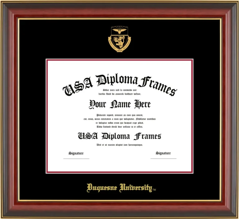 DuqU Diploma Frame – Cherry Gold Trim – Black/Crimson Mat