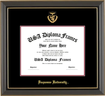 DuqU Diploma Frame – Black Gold Trim – Black/Crimson Mat