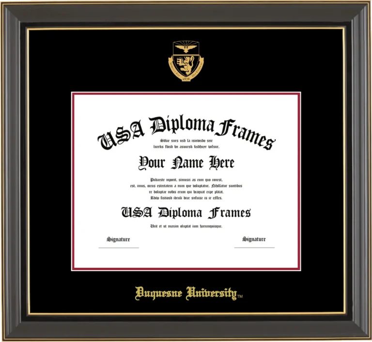 DuqU Diploma Frame – Black Gold Trim – Black/Crimson Mat