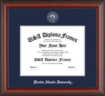 FAU Diploma Frame – Cherry Matte – Navy/Silver Mat