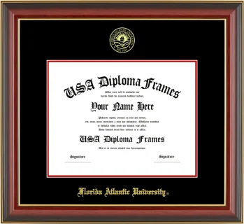 FAU Diploma Frame – Cherry Gold Trim – Black/Red Mat