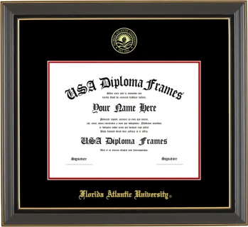 FAU Diploma Frame – Black Gold Trim – Black/Red Mat
