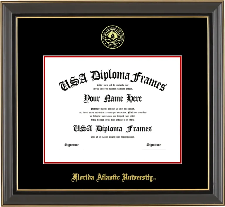 FAU Diploma Frame – Black Gold Trim – Black/Red Mat