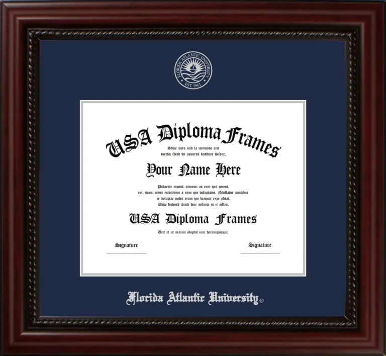 FAU Diploma Frame – Cherry Rope – Navy/Silver Mat