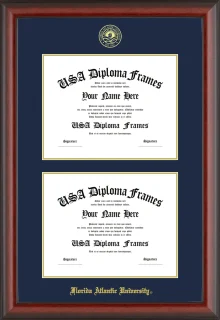 FAU Double Diploma Frame – Cherry Matte – Navy/Gold Mat