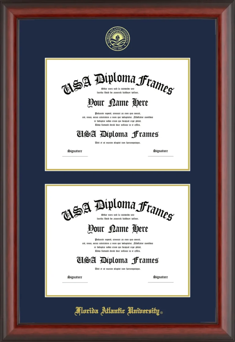 FAU Double Diploma Frame – Cherry Matte – Navy/Gold Mat