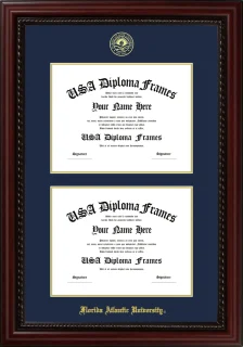 FAU Double Diploma Frame – Cherry Rope – Navy/Gold Mat