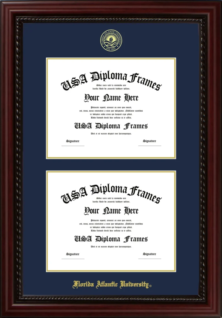 FAU Double Diploma Frame – Cherry Rope – Navy/Gold Mat