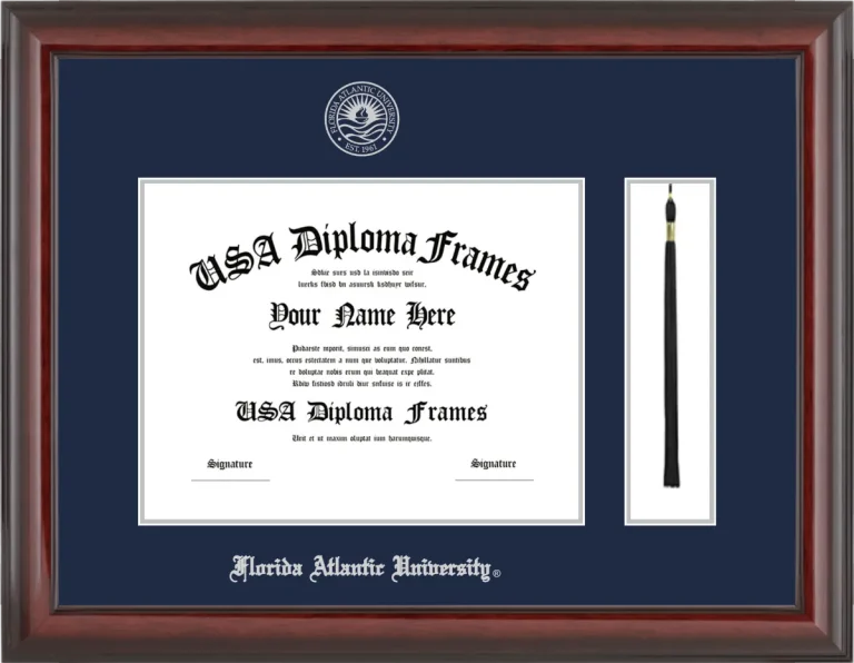 FAU Diploma Frame w/Tassel – Cherry Glossy – Navy/Silver Mat