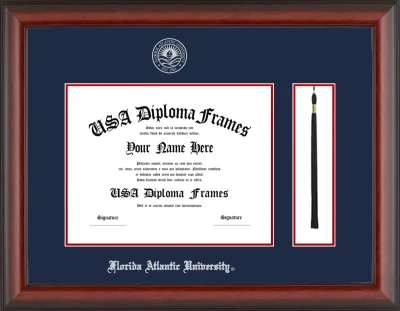 FAU Diploma Frame w/Tassel – Cherry Matte – Navy/Red Mat