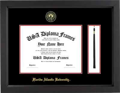 FAU Diploma Frame w/Tassel – Black Matte – Black/Red Mat