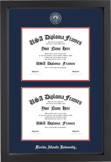 FAU Double Diploma Frame – Black Matte – Navy/Red Mat