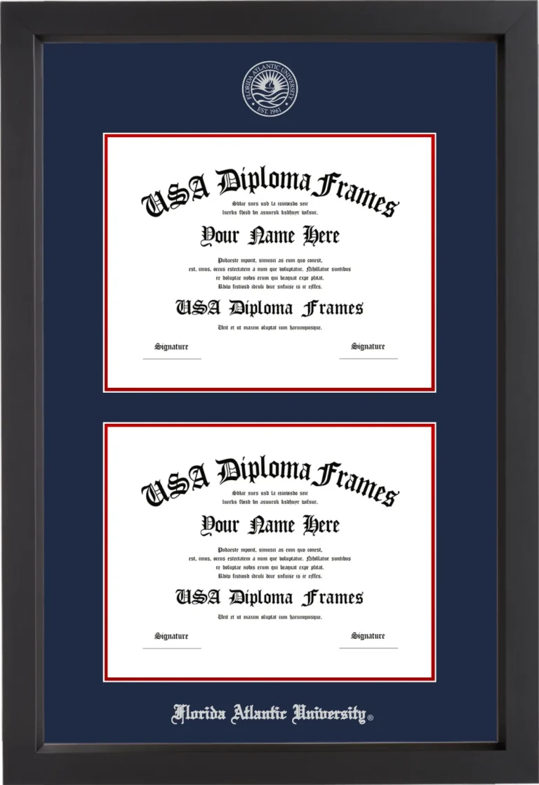FAU Double Diploma Frame – Black Matte – Navy/Red Mat