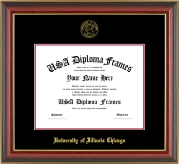 UIC Diploma Frame – Cherry Gold Trim – Black/Crimson Mat