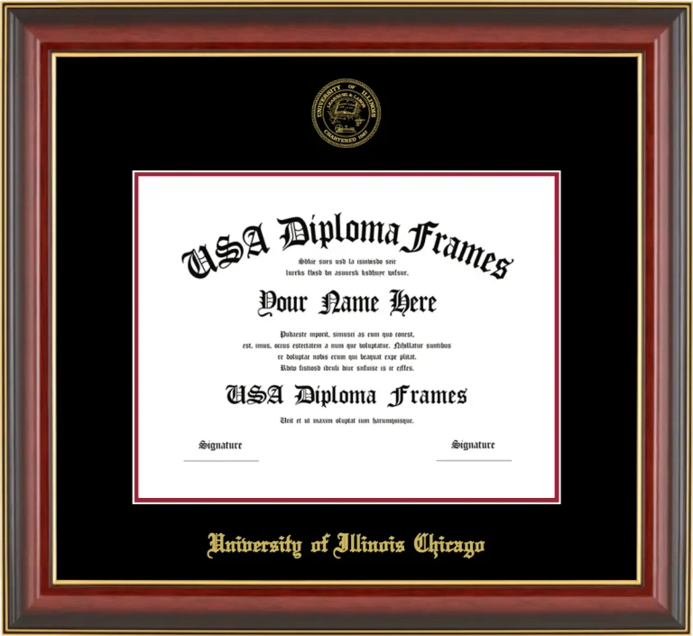 UIC Diploma Frame – Cherry Gold Trim – Black/Crimson Mat
