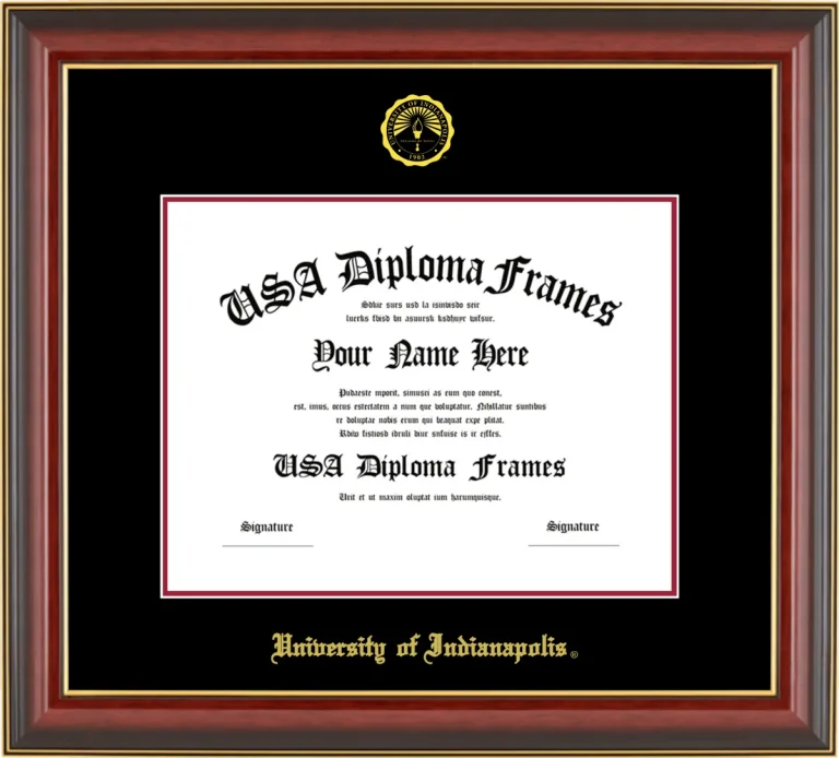 UIndy Diploma Frame – Cherry Gold Trim – Black/Crimson Mat