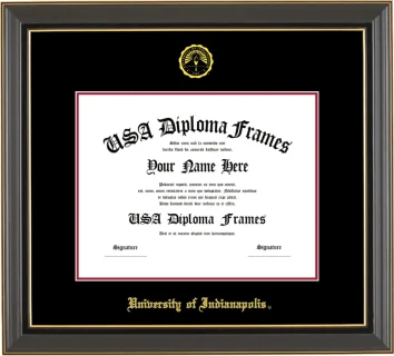 UIndy Diploma Frame – Black Gold Trim – Black/Crimson Mat