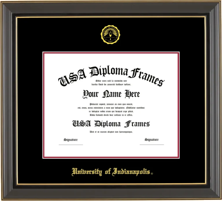 UIndy Diploma Frame – Black Gold Trim – Black/Crimson Mat