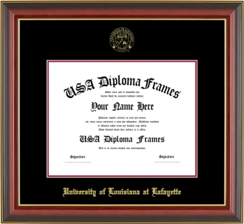 ULL Diploma Frame – Cherry Gold Trim – Black/Crimson Mat