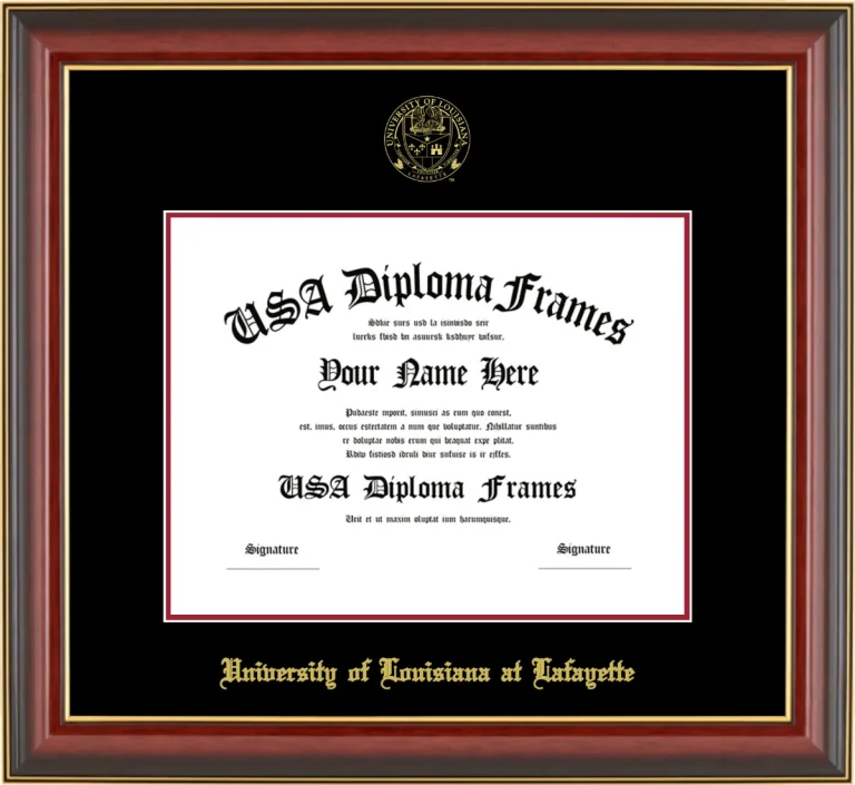 ULL Diploma Frame – Cherry Gold Trim – Black/Crimson Mat