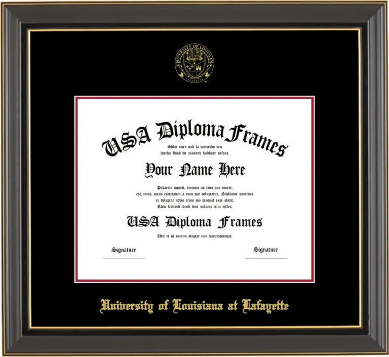 ULL Diploma Frame – Black Gold Trim – Black/Crimson Mat