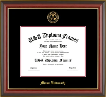 MUO Diploma Frame – Cherry Gold Trim – Black/Crimson Mat