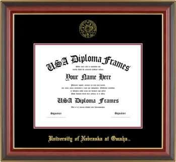 UNOMAHA Diploma Frame – Cherry Gold Trim – Black/Crimson Mat