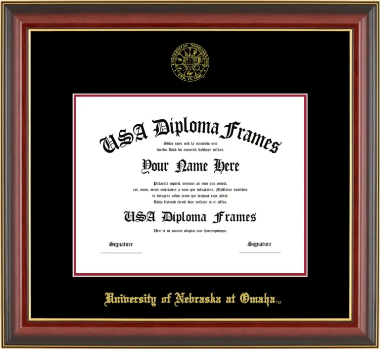 UNOMAHA Diploma Frame – Cherry Gold Trim – Black/Crimson Mat
