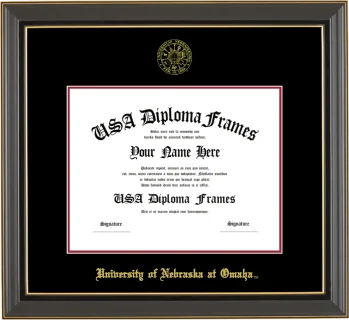 UNOMAHA Diploma Frame – Black Gold Trim – Black/Crimson Mat