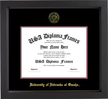 UNOMAHA Diploma Frame – Black Matte – Black/Crimson Mat