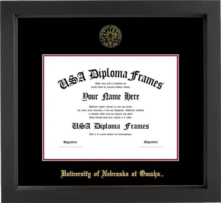UNOMAHA Diploma Frame – Black Matte – Black/Crimson Mat