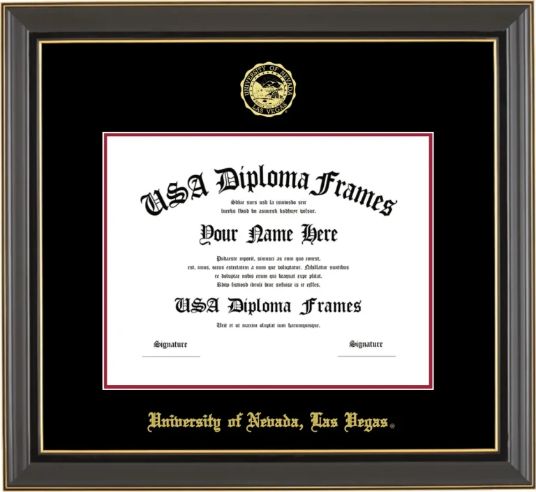 UNLV Diploma Frame – Black Gold Trim – Black/Crimson Mat