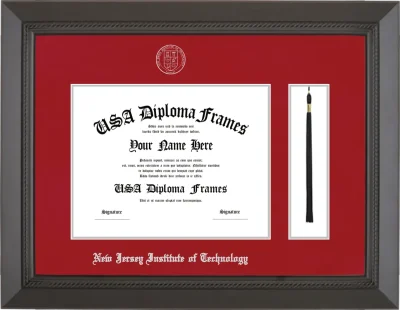 NJIT Bachelors Frame w/Tassel – Black Rope – Crimson Mat