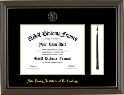 NJIT Bachelors Frame w/Tassel – Black Gold Trim – Black Mat