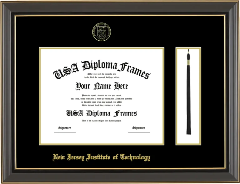 NJIT Bachelors Frame w/Tassel – Black Gold Trim – Black Mat