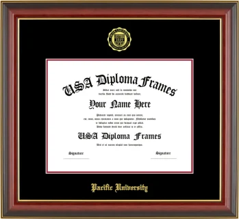 PUO Diploma Frame – Cherry Gold Trim – Black/Crimson Mat
