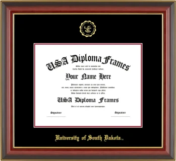 USD Diploma Frame – Cherry Gold Trim – Black/Crimson Mat