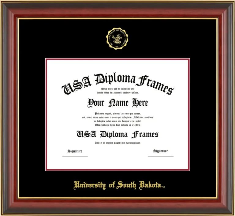 USD Diploma Frame – Cherry Gold Trim – Black/Crimson Mat
